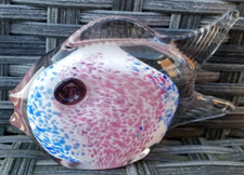 Vintage Murano Style Art Glass Fish With Pink & Blue Flecks