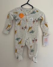 Just One You Carters 2-Way Zipper Cute Jungle Animals Cotton 1-Piece Gray NB NWT