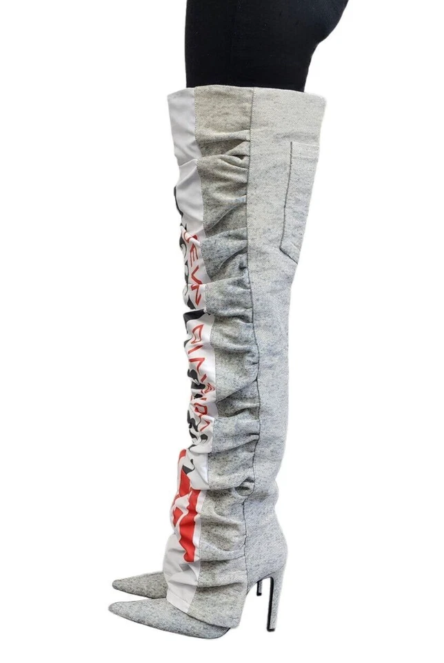 DIESEL Women's Indigo Denim Thigh High Logo Boots Size US 6 Y01887P2159 NWD NEW - Image 3 of 4