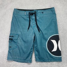 Hurley Board Shorts Men 32 Blue Teal Stretch Pocket Surf Swim Trunks Drawstring