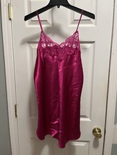 SATIN SLIP DRESS LINGERIE by ERIKA TAYLOR Intimates sz M Fuchsia Lace