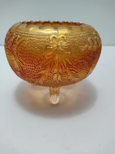 VINTAGE CARNIVAL FENTON MARIGOLD GARLAND FOOTED ROSE BOWL “ROUND TOP”