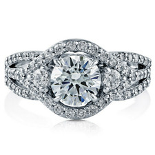 Sterling Silver AAAA Cubic Zirconia 3-Stones Halo Engagement Ring