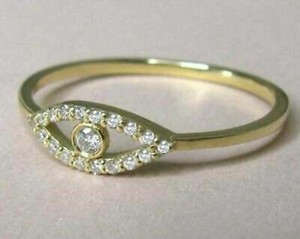 Authentic 1.0 Ct Round Cut Simulated Diamond Evil Eye Wedding Ring Yellow Gold Plated