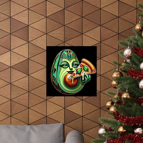 Matte Square Poster Wall Art Deco Avocado Eating Pizza Slice Funny Food Retro - Picture 33 of 50