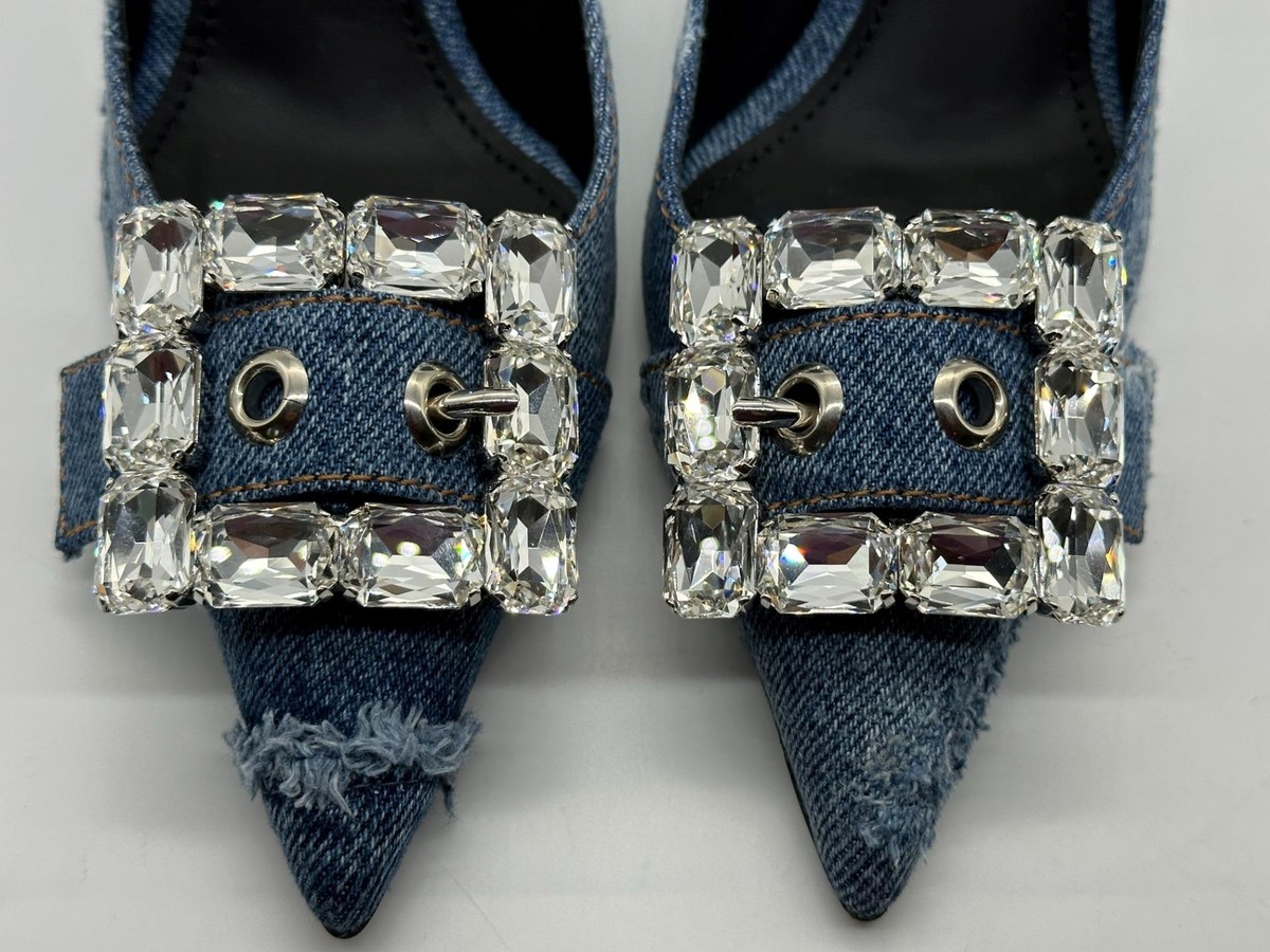 Dolce & Gabbana Distressed Patchwork Denim Crystal Jewel
