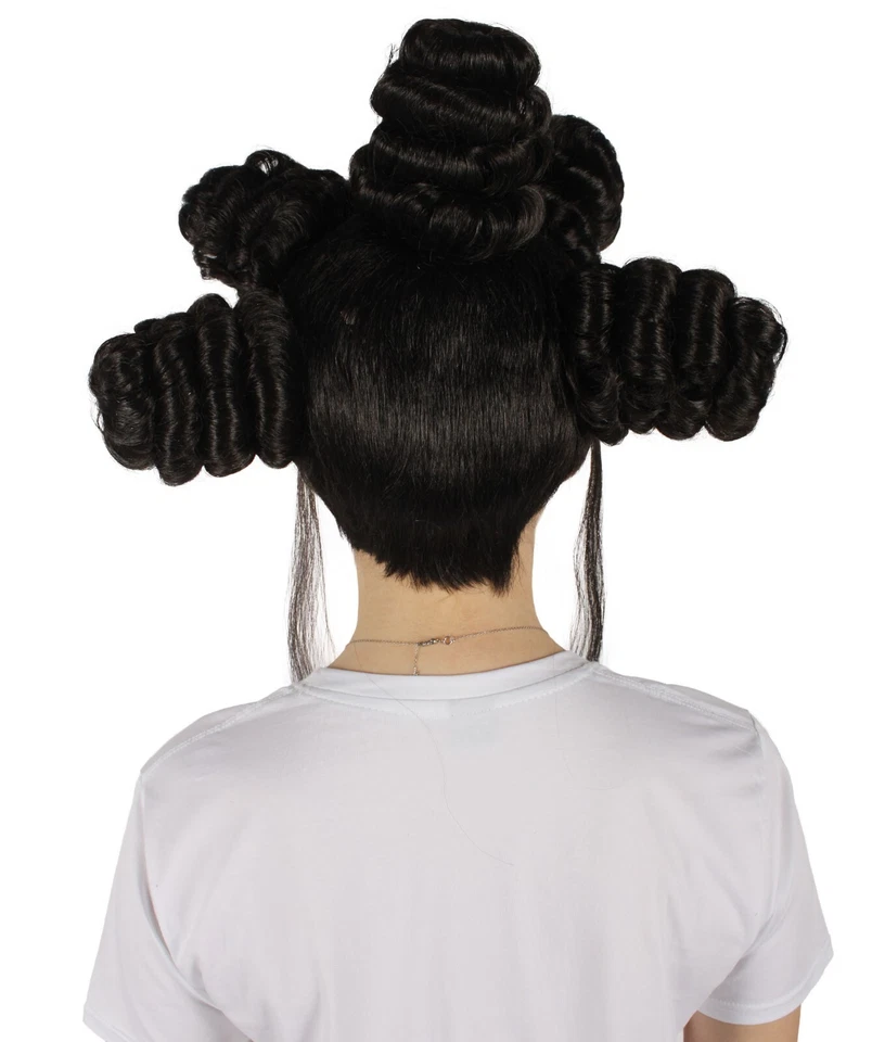 Peruca HPO adulta feminina canadense drag queen preta com vários pães, HW-7382 - Imagem 4 de 4