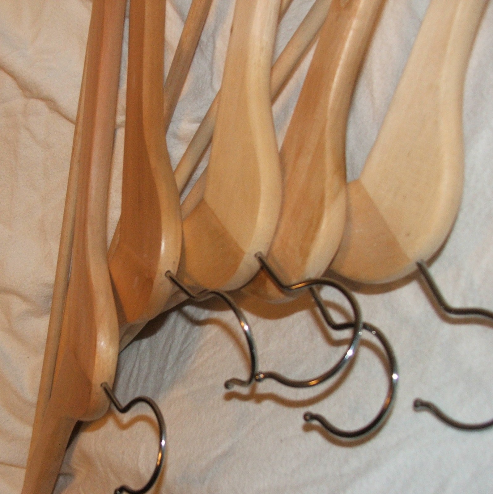 5 Wooden Hangers Natural Wood & Colour Swivel Hook Head Adult Size Coat