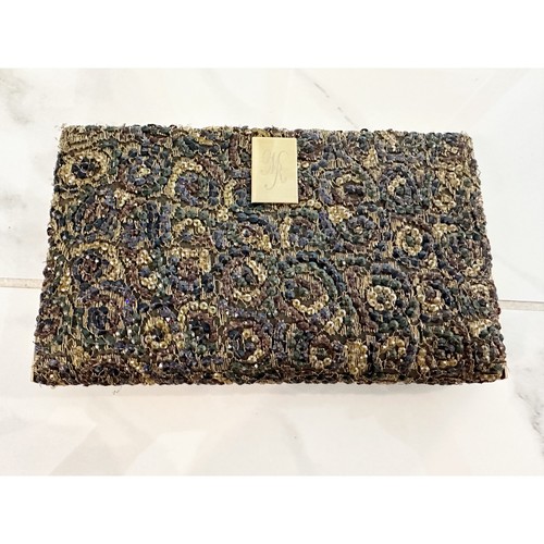 MOO ROO SequinEmbellished Green Gold Clutch eBay