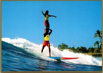 Postcard Hawaii HI Tandem Surfing Makaha O'ahu's Wai'anae Coast