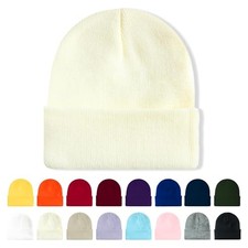 Winter Beanie Acrylic Knit Cuffed Plain Hats One Size Beige 1 Pack Classic