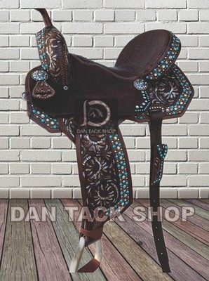 Western Barrel Leather Horse Saddle Crocodile seat with Tack  Set free Shipping