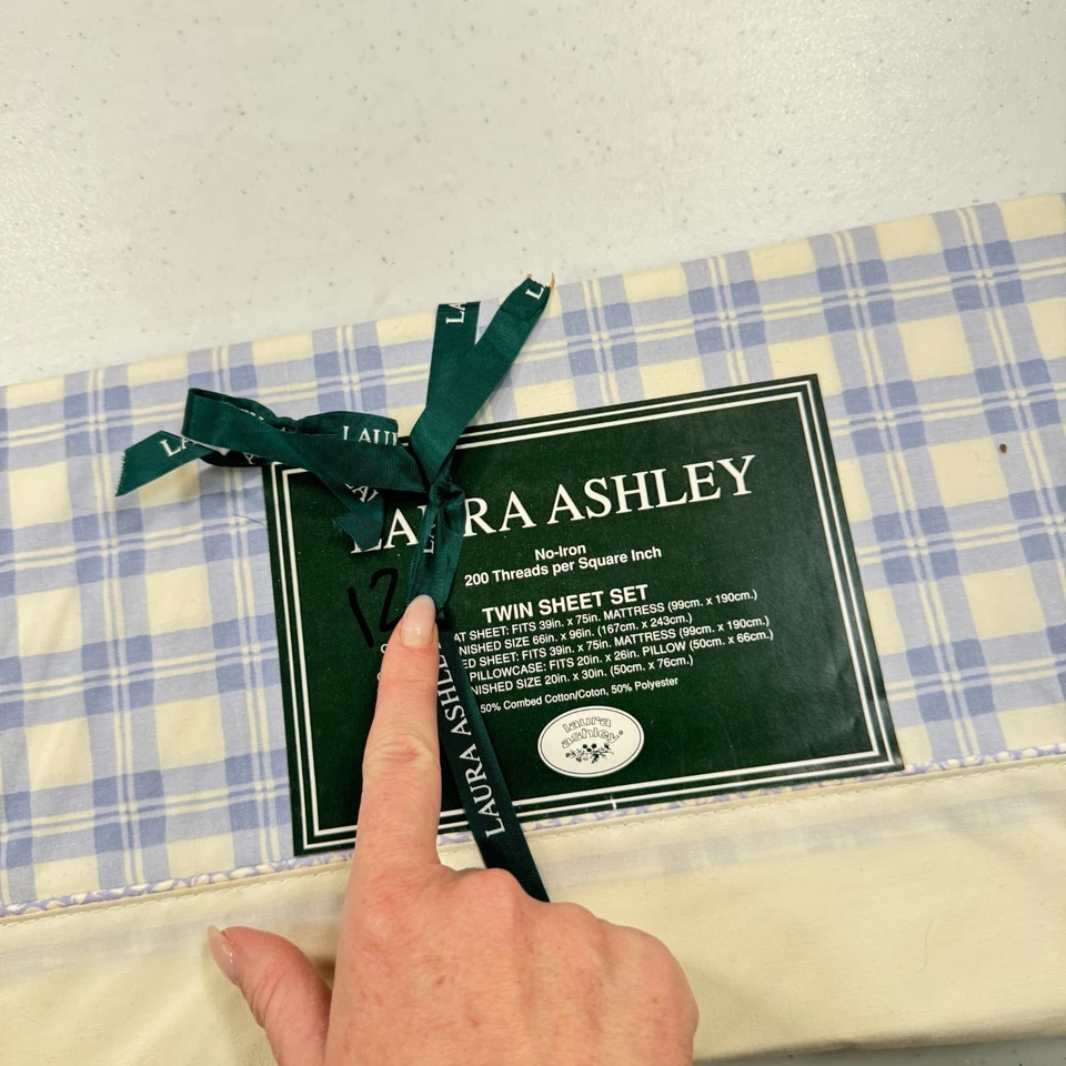 Sábana plana vintage Laura Ashley doble azul cuarteto sicómoro cuadros Foto 3 de 4