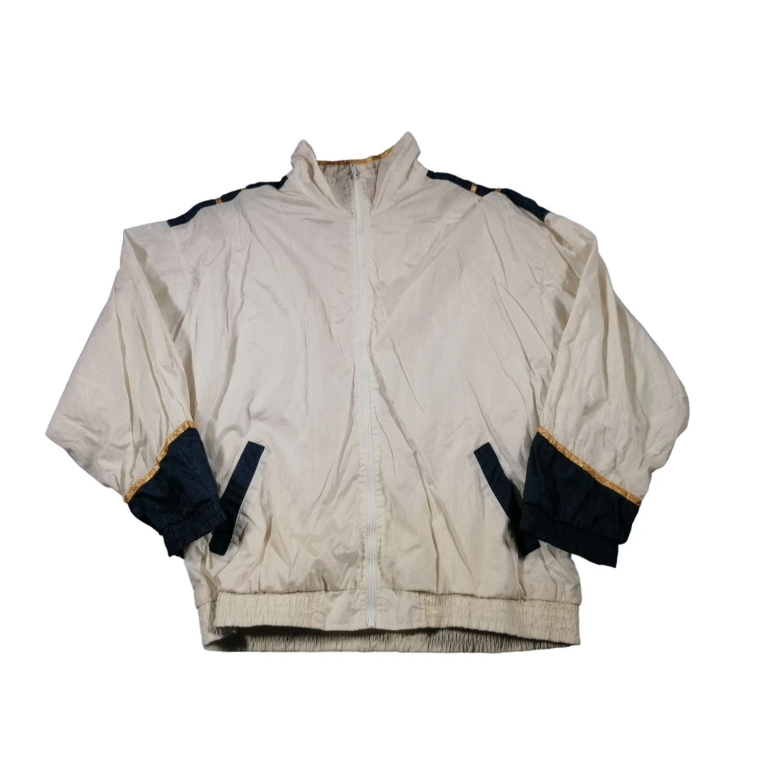 Slade Shell Jacket Large White Gold Blue Full Zip Vintage 90s Festival Retro