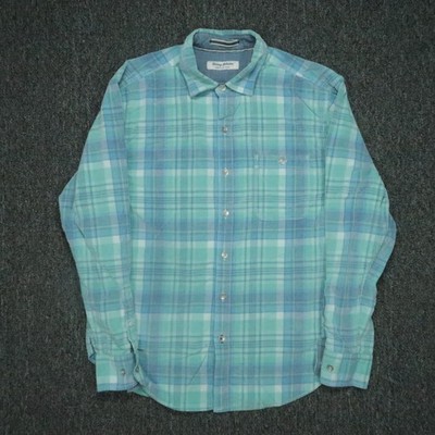 Tommy Bahama Shirt Men Medium Blue Green Plaid Coastline Cord LS Corduroy