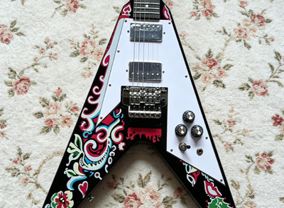 Ship US Psychedelic Flying V Style Electric Guitar Jimi Hendrix Inspired Graphic
