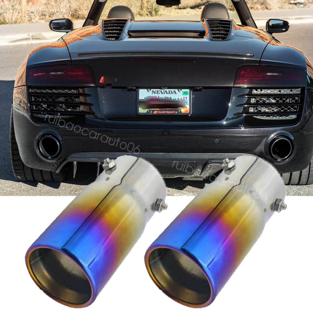 For 2015 Audi R8 V10 Spyder 2PCS Exhaust Pipe Tip Rear Tail Throat Muffler Blue