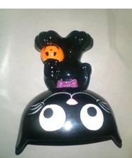 Halloween Black Cat Holds Pumpkin Candy Dish Plus Purple