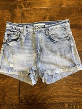 KanCan Women  s Distressed Denim Jean Shorts Size M 28 Waist Mid Rise Cutoff Raw