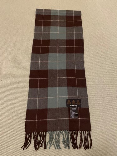 Barbour Scarf Lambs Wool Green & Grey 6 Square Detail Tassels 159/31cm PreOwned - Picture 3 of 12