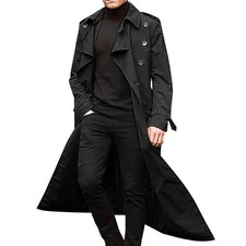Trendy Men's Autumn Lapel Long Trench Coat Military Work Duster Jacket Overcoat@