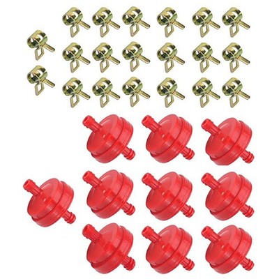Inline Kraftstofffilter 1/4 Zoll 10 Stück Filter + 20 Stück Clips Schlauchschellen PP und Metall rot
