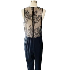 TIBI Arden Jumpsuit Black Sheer Lace Sleeveless Pockets Cocktail Pleated 8 EUC