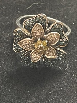 QVC Affinity Diamond Flower Ring Sterling Silver, Size 7