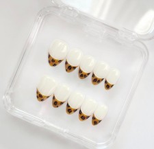 NailVelour Wild Tips 3D Press On Nails Leopard French Nude Glossy Set