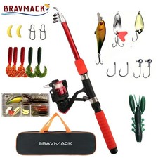 Fishing Pole Set Telescopic Rod Spinning Reel Full Kit Baits Hooks Travel Fishin