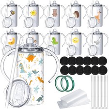 Zubebe 12 Pack 12 oz Sublimation Sippy Cups Blanks 2 in 1 Kids Tumbler with 2...