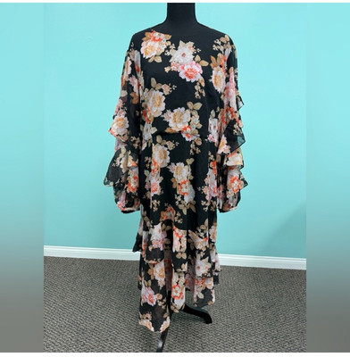 Cooper St Floral Ruffle Dress In Black Multi Size 16