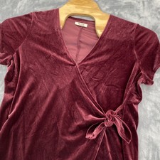 Madewell Velvet Side-Tie Dresss Burgundy Wrap Dress XL Short Sleeve V-Neck