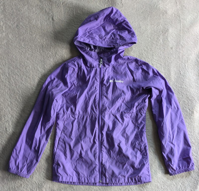 COLUMBIA Rain Shell Jacket Youth Kids M (10/12) Purple Packable Hiking Girls