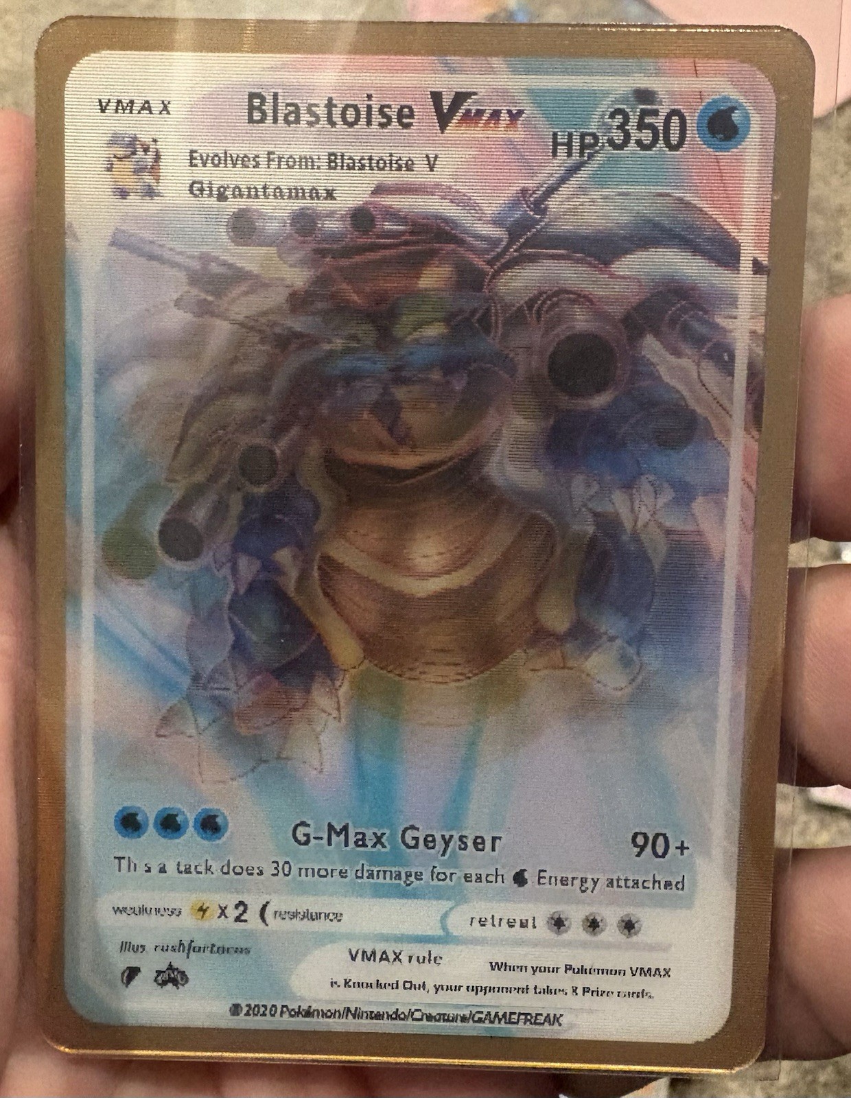Pokémon Blastoise Vmax G-Max Geyser HP 350 English Gold Foil Fan Art Holgram