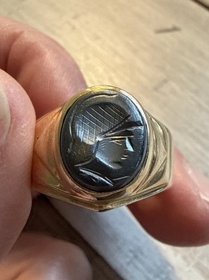 Ring Men s Hematite Cameo Spartan Warrior 10k Yellow Gold 6.4 Grams Size 8.5