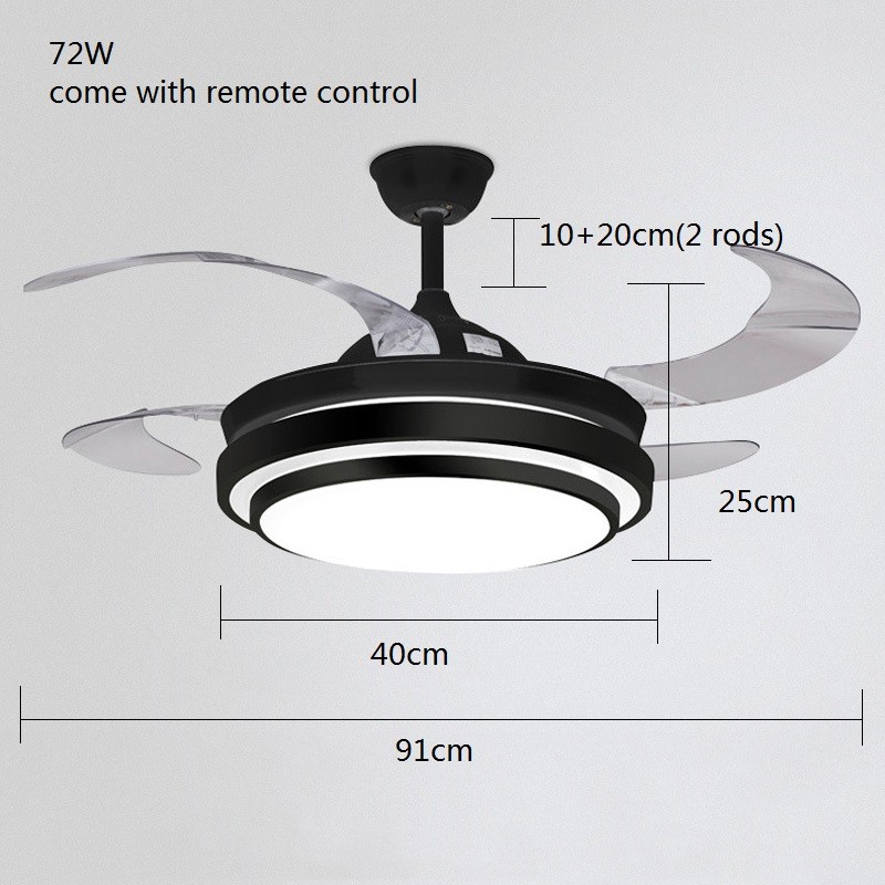 36 Inch Invisible Ceiling Fan Chandelier With 4 Brown ABS Blade Bedroom Remote — image 2