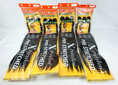 Lot of 4 3X X-Pression Pre-Stretched 58 Inch 100% Kanekalon Braid MedBrown NWT