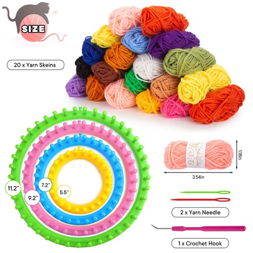 27PCS Round Knitting Loom Set, Circular Loom Set with Hook Needles 20 Skeins ... - Picture 2 of 9