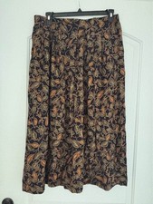 Vintage Sag Harbor Rayon Maxi Skirt XL Black Botanical Leaf Pleated Whimsygoth