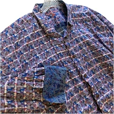Visconti Black Button Up Shirt Mens 2XLB Purple Blue Geometric Striped Flip Cuff