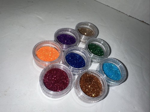 Set Of 8 Glitter Pots For Crafting Open/Used - Picture 1 of 1