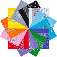 12Pcs Bandanas for Men Women,100 Cotton Handkerchidf 22'' 22''