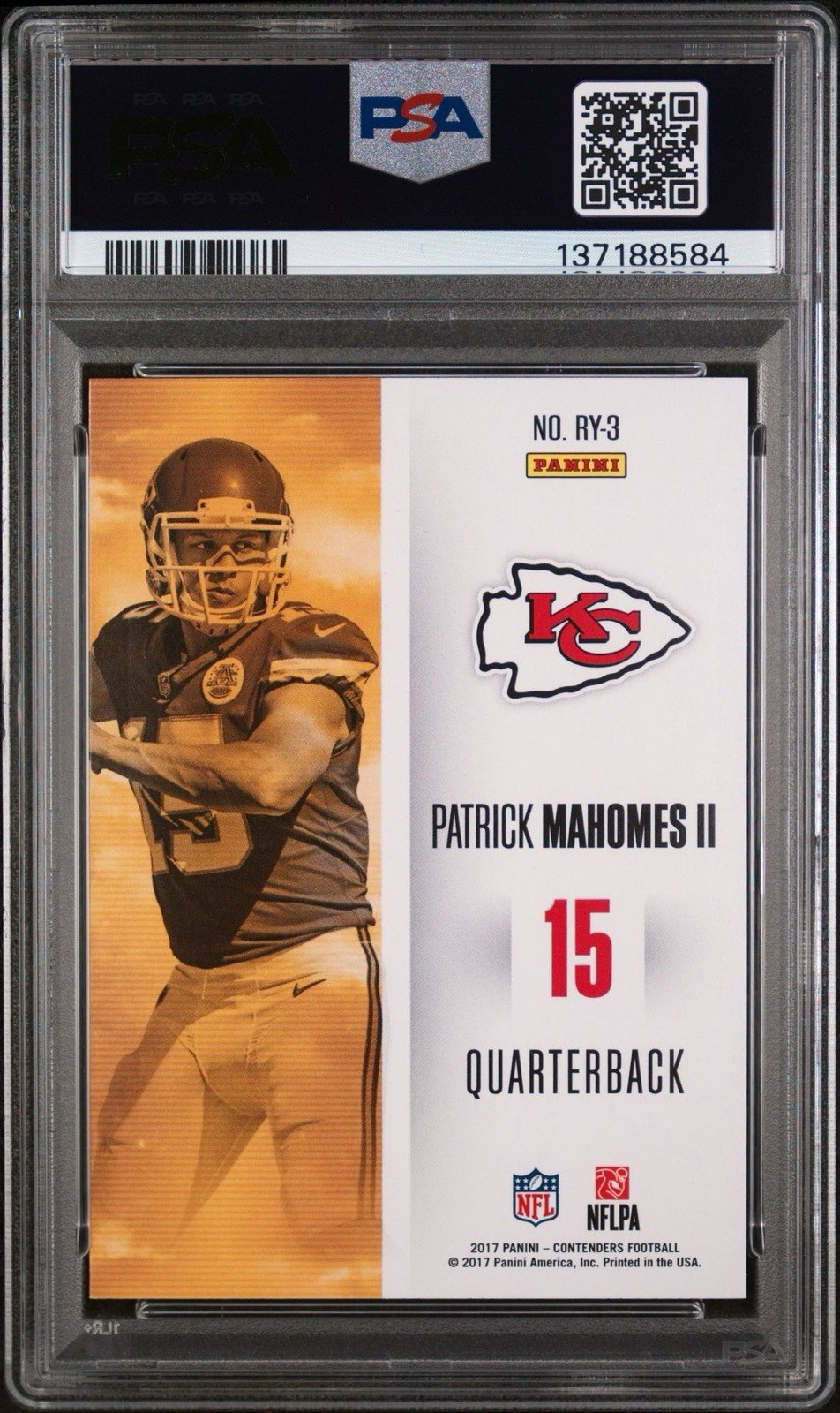 Panini 2017 Contenders Patrick Mahomes II ROY Contenders #RY-3 RC PSA 9 view 3