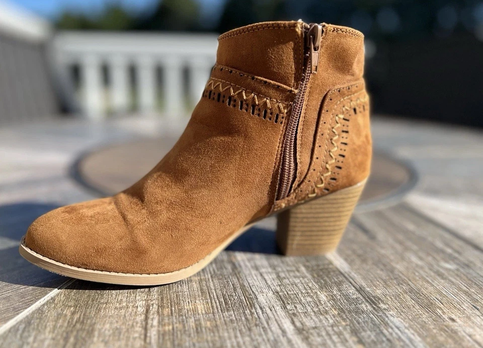 Qupid ботильоны женщин размер 8 коричневый блок каблук вышитый искусственной замши богемное West - Изображение 3 из 4