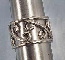 Sterling Silver Filigree Band Ring Size 6 12mm Wide Openwork Scroll 5.5g
