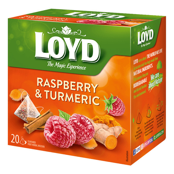 Чай ЛОЙД фруктово-травяной настойный чай с МАЛИНОЙ И КУРКУМОЙ -1 коробка/20 пакетиков чая -