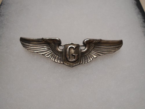WWII ~ Glider pilot's 'G' wings ~ STERLING ~ 3" ~ pin back ~ 17 grams