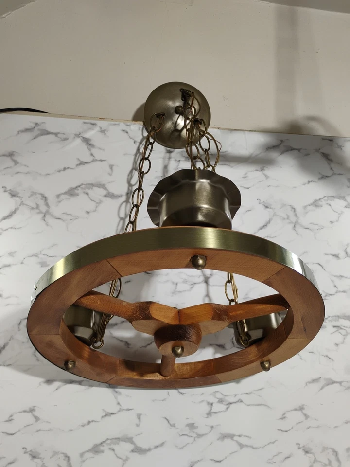 Западный вагон колесо медная люстра подвесной потолочный светильник лампа винтажный Mcm - Изображение 3 из 4