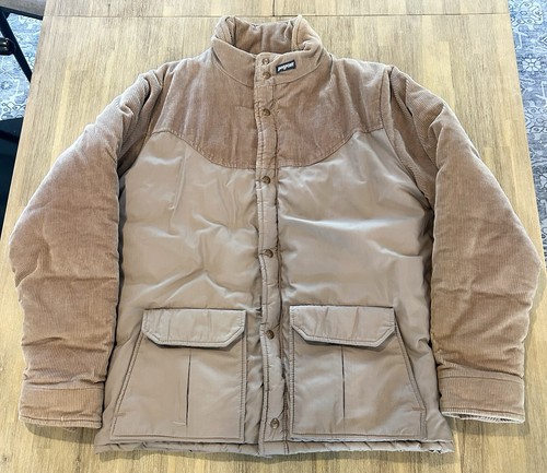 VTG JanSport Corduroy Yoke Puffer Winter Jacket Mens Sz XL Tan Made in USA EUC